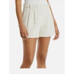 NWT AQUA Tweed Pleated Shorts in Cream and Gold; Women's XL